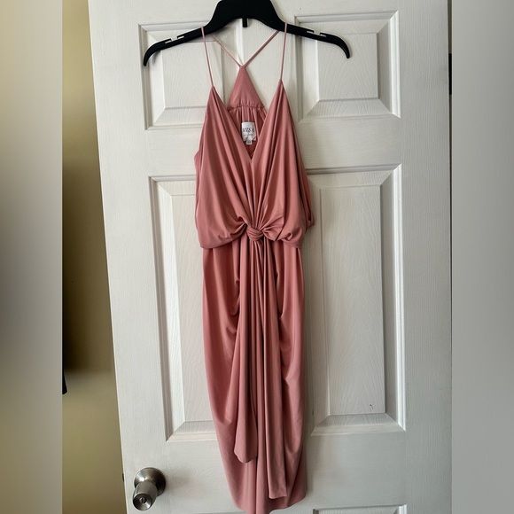MISA LOS ANGELES Domino Tie Front Midi Dress in Blush pink. Size XS. - Picture 2 of 6